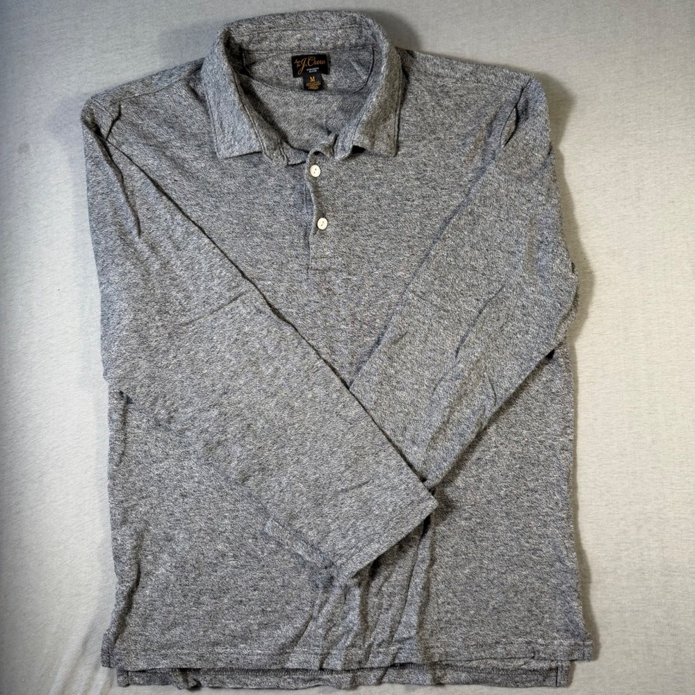 J. Crew Mens Cashmere Blend Long Sleeve Polo Shirt Gray Medium Cotton Knit